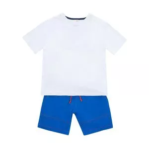 Conjunto De Camiseta & Bermuda<BR>- Branco & Azul Escuro
