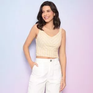 Cropped Texturizado<BR>- Bege & Off White