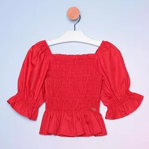 Blusa Com Franzidos<BR>- Vermelha<BR>- Luluzinha