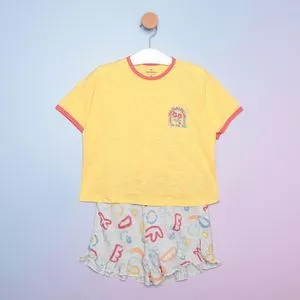 Pijama Com Inscrições<BR> - Amarelo & Cinza Claro<BR> - Hering Kids