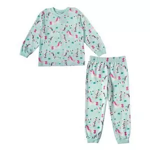 Pijama Pôneis<BR> - Verde Água & Rosa<BR> - Tip Top