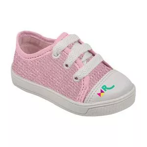 Tênis Com Fios Metalizados<BR>- Rosa Claro & Branco