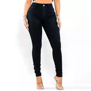 Calça Jeans Skinny Com Recortes<BR>- Preta<BR>- Lambada