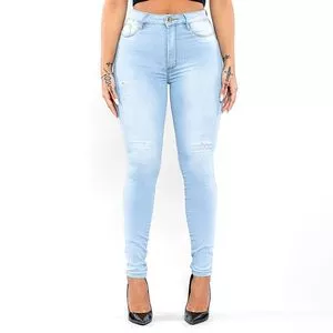 Calça Jeans Skinny Com Recortes<BR>- Azul Claro<BR>- Lambada