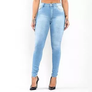 Calça Jeans Skinny Com Recortes<BR>- Azul Claro<BR>- Lambada