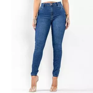 Calça Jeans Skinny Com Recortes<BR>- Azul<BR>- 206Oz
