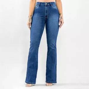 Calça Jeans Flare Estonada<BR>- Azul Escuro<BR>- Lambada