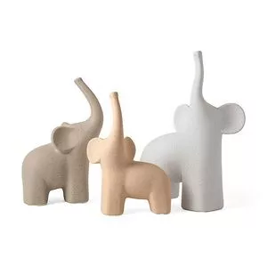 Jogo De Esculturas Elefantes<BR>- Bege & Off White<BR>- 3Pçs<BR>- Mart