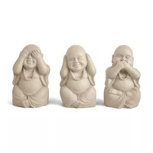 Jogo De Esculturas Buda<BR>- Cinza Claro<BR>- 3Pçs<BR>- Mart