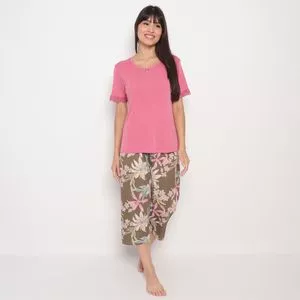 Pijama Floral<br /> - Rosa & Verde Militar