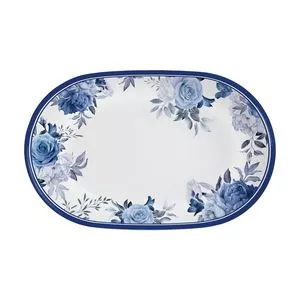 Travessa Antique Floral<BR>- Branca & Azul<BR>- 3,4x34,4x22,2cm<BR>- Alleanza Cerâmica