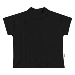 Blusa Canelada Com Recortes<BR>- Preta