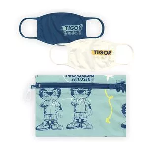 Kit Infantil De Máscaras Com Nécessaire<BR> - Off White & Azul Turquesa<BR> - 3Pçs<BR> - LILICA RIPILICA & TIGOR
