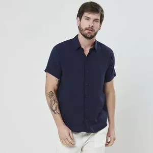 Camisa Em Linho<BR>- Azul Marinho