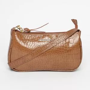 Bolsa De Ombro Em Couro Com Tag<BR>- Marrom & Dourada<BR>- 14,5x25,5x5cm<BR>- Di Marly's