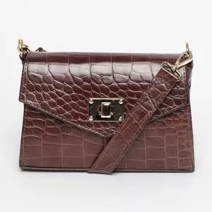 Bolsa De Ombro Em Couro Com Fivela<BR>- Marrom Escuro & Dourada<BR>- 14x20x7cm<BR>- Di Marly's