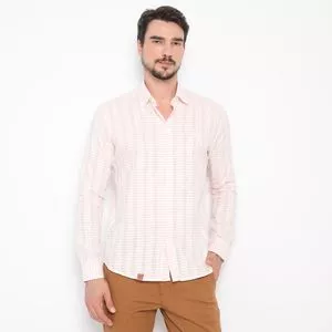 Camisa Em Tricoline Listrada<BR>- Branca & Rosa
