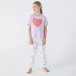 Pijama Com Inscrições<BR>- Lilás & Off White