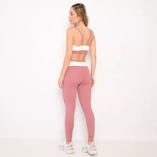 Conjunto De Top & Legging Com Recortes- Rosa & Off White- Patra