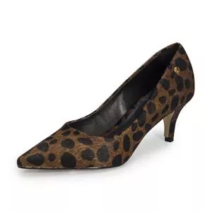 Scarpin Animal Print<BR>- Marrom & Preto<BR>- Salto: 6cm