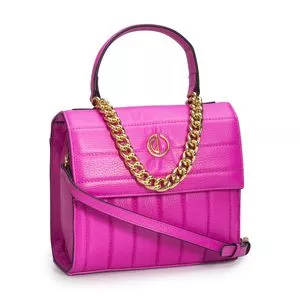 Bolsa De Mão Em Couro<BR>- Pink<BR>- 21x18x11cm