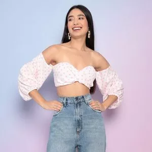 Cropped Ombro A Ombro Com Recortes<BR>- Branco & Rosa<BR>- My Favorite Things