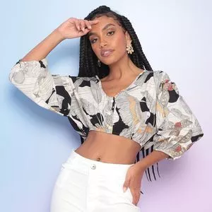 Cropped Aves<BR> - Preto & Off White<BR> - Sommer