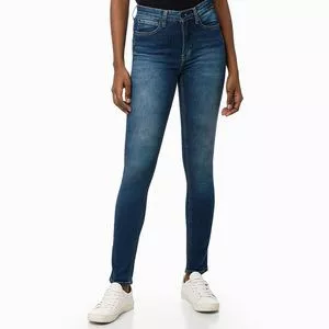 Calça Jeans Skinny Com Bolsos<BR>- Azul Escuro