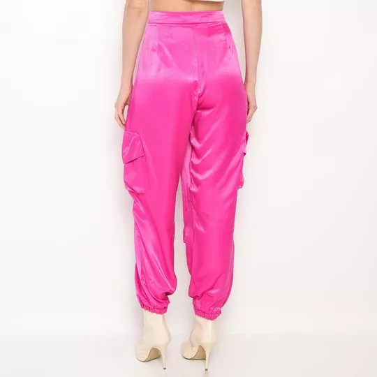 Hot Pink Satin Cargo Pants