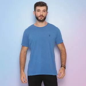 Camiseta Com Bordado<BR>- Azul & Azul Marinho