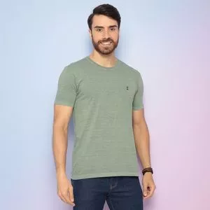 Camiseta Com Bordado<BR>- Verde Claro & Azul Marinho