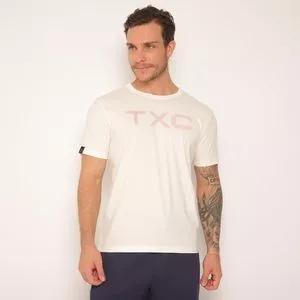 Camiseta Com Estampa Frontal<BR>- Off White & Rosa