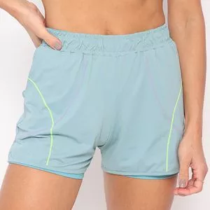 Kit De Shorts Com Pespontos<br /> - Azul Claro & Verde Limão<br /> - 2Pçs
