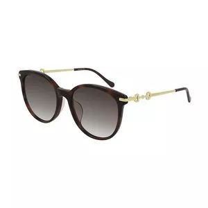 Óculos De Sol Arredondado<BR>- Marrom Escuro & Amarelo Escuro<BR>- Gucci