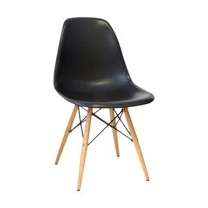 Cadeira Eames<BR>- Preta & Madeira Clara<BR>- 80,5x46,5x42cm