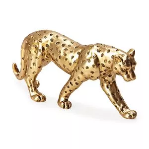 Escultura Decorativa Leopardo<BR>- Dourada<BR>- 6,5x15x4,5cm<BR>- Mart