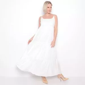 Vestido Longo Com Recortes<BR>- Off White