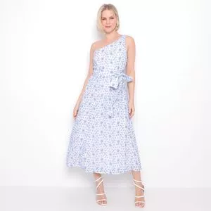 Vestido Midi Floral<BR>- Branco & Azul