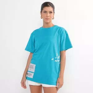 Camiseta Com Tag<BR>- Azul & Branca