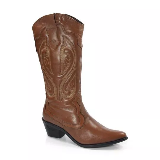 Perlatto Mulher Bota Western Em Couro Marrom Salto 5cm 35 Privalia