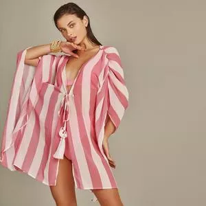 Kimono Listrado<BR>- Branco & Pink<BR>- Empress Brasil