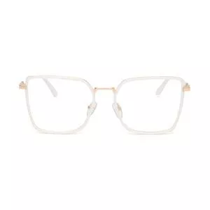 Armação Quadrada Para Óculos De Grau<BR>- Branca & Dourada