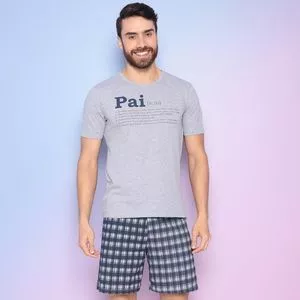 Pijama Com Inscrições<BR>- Cinza Claro & Azul Marinho<BR>- Bela Notte Pijamas