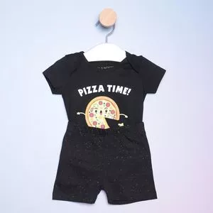 Pijama Pizza Time<BR>- Preto & Amarelo Claro<BR>- Bela Notte Pijamas