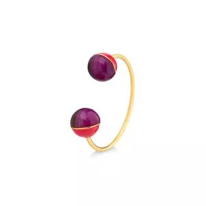 Pulseira Banhada A Ouro Com Ágata<BR>- Dourada & Roxa<BR>- Ø6,4cm