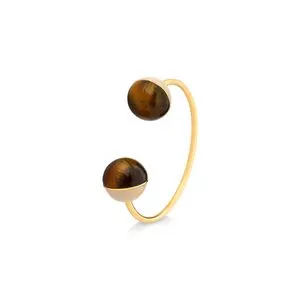 Pulseira Banhada A Ouro Com Olho De Tigre<BR>- Dourada & Marrom<BR>- Ø6,4cm