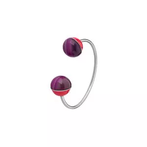 Pulseira Banhada A Ródio Com Ágata<BR>- Prateada & Roxa<BR>- Ø6,4cm