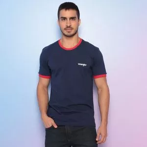 Camiseta Com Recortes<BR>- Azul Marinho & Vermelha