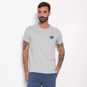 Camiseta Wrangler®<BR>- Cinza Claro & Azul