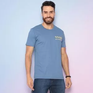 Camiseta Com Inscrições<BR>- Azul Claro & Amarela